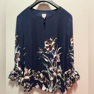 Chico Navy Long Sleeve Blouse Size 1(8-M)